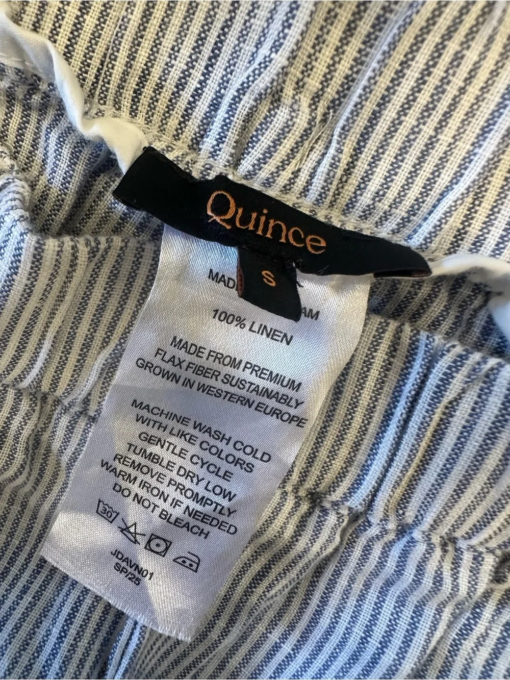 Quince 100% European Linen Pull On Blue White Pinstripe Print Crop Pants Small